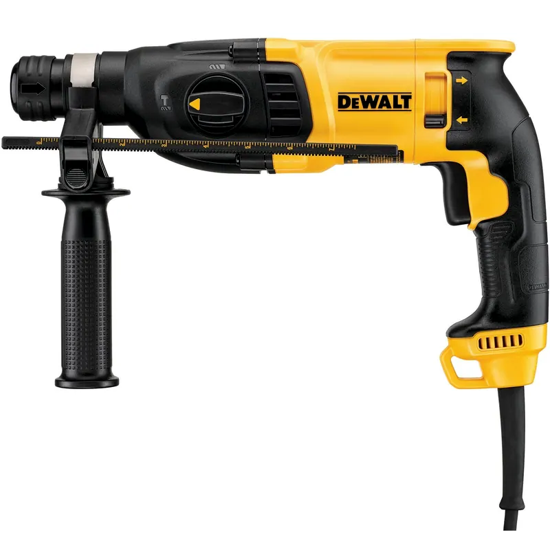 Martelete perfurador e rompedor SDS Plus da DeWalt, amarelo e preto, em fundo branco