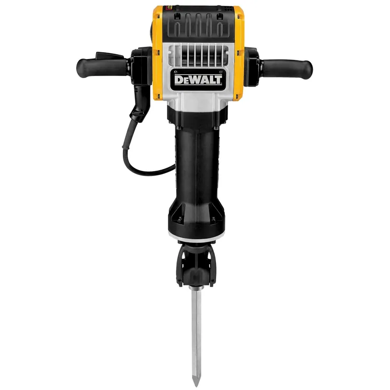 Martelo rompedor demolidor de 30 kg da DeWalt, amarelo e preto, em pé, em fundo branco